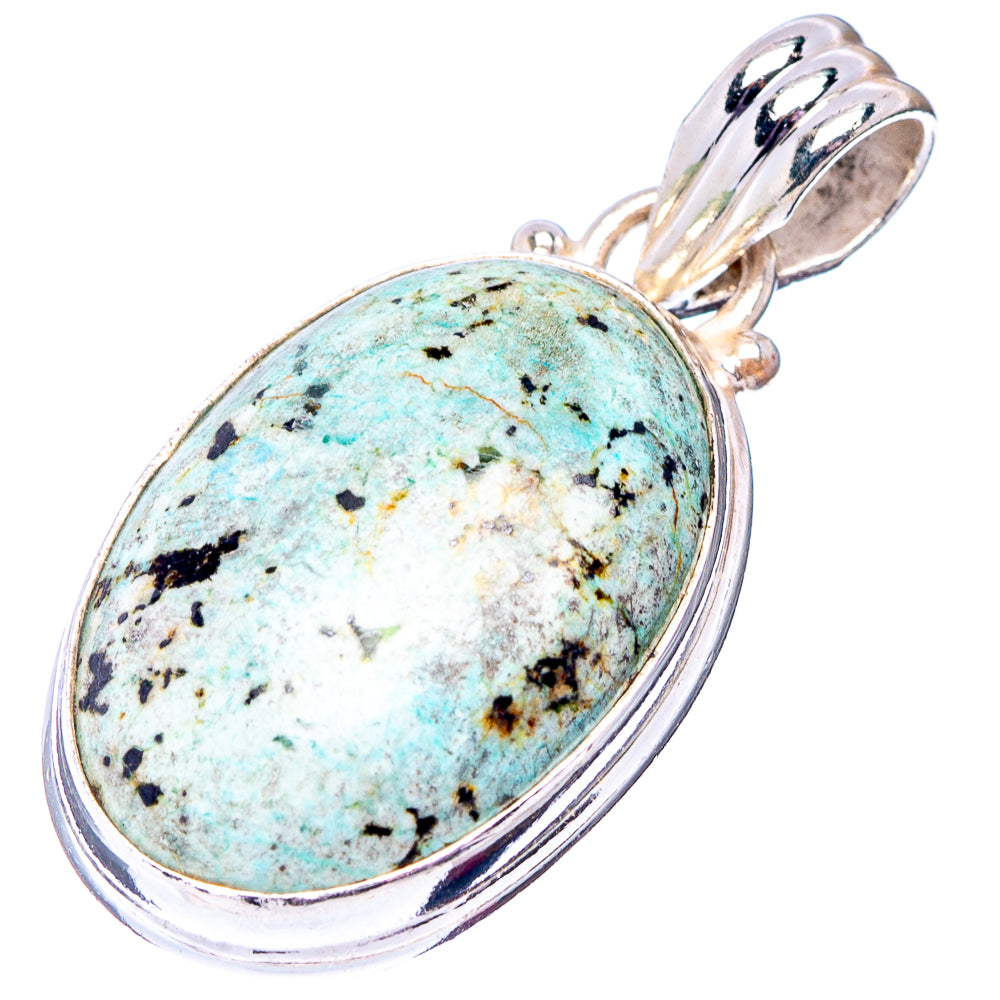 African Turquoise Jasper Pendant 1 3/8" (.925 Sterling Silver)