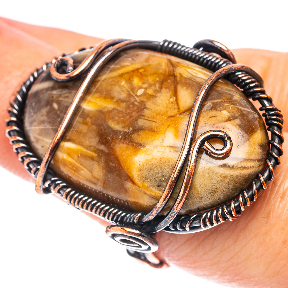 Petrified Palm Root  Wire Wrap Ring Size 7.5 (Oxidized Copper)