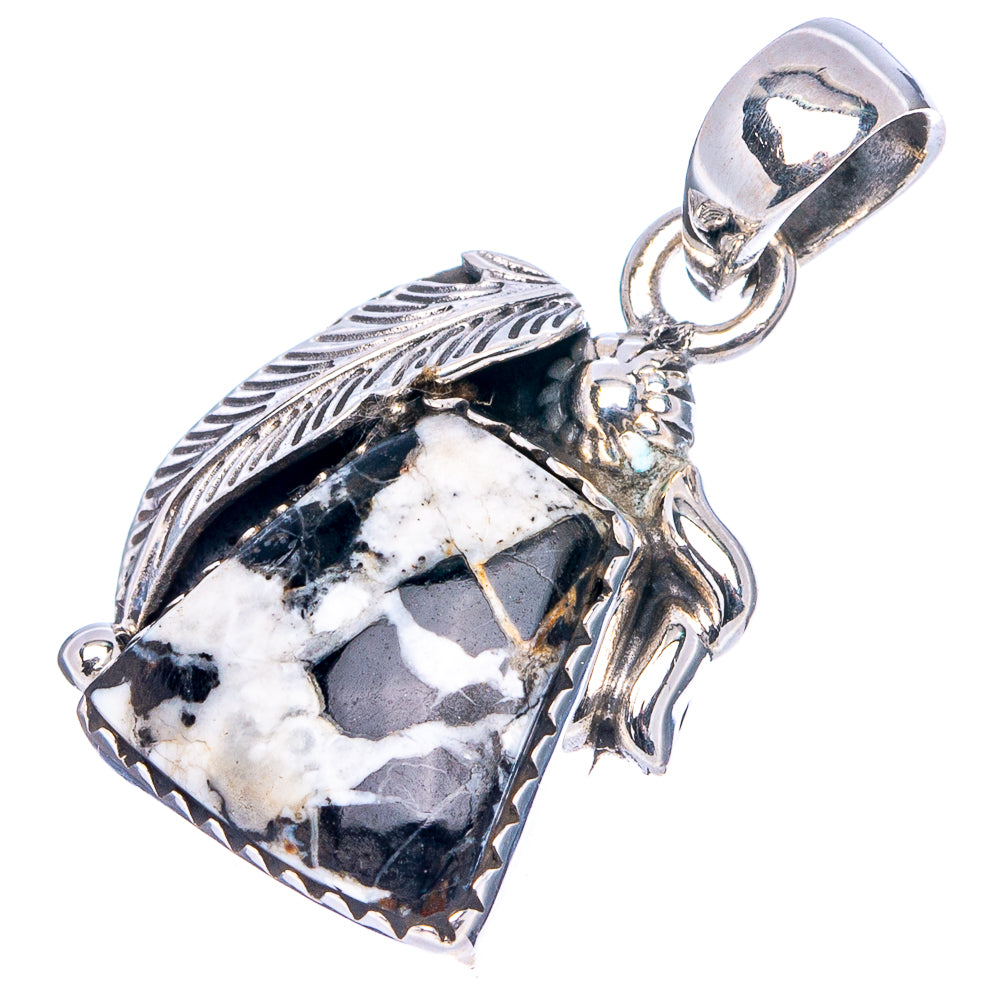 White Buffalo Turquoise Pendant 1 1/8" (.925 Sterling Silver)