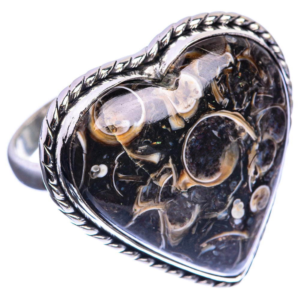 Large Turritella Agate 925 Sterling Silver Ring Size 11