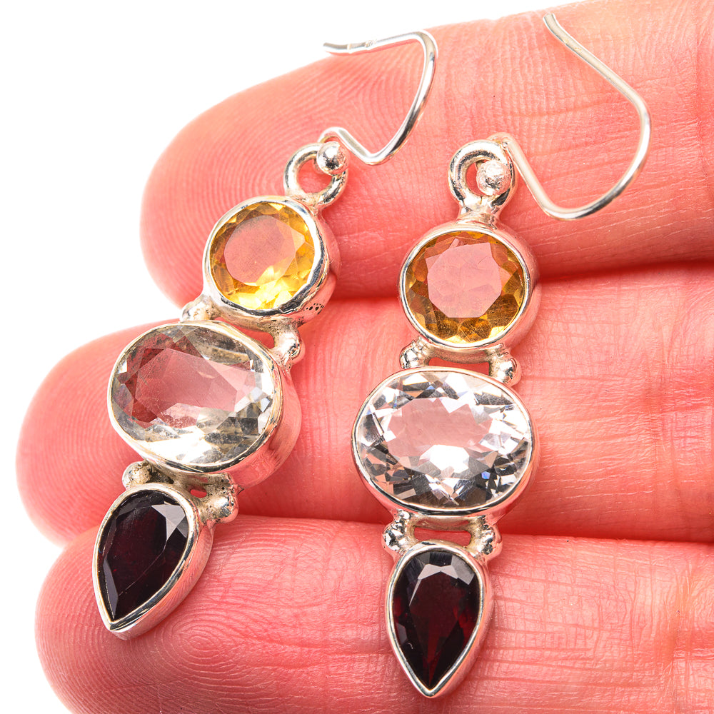 White Quartz, Citrine, Garnet Earrings 1 3/4" (925 Sterling Silver) EARR432168