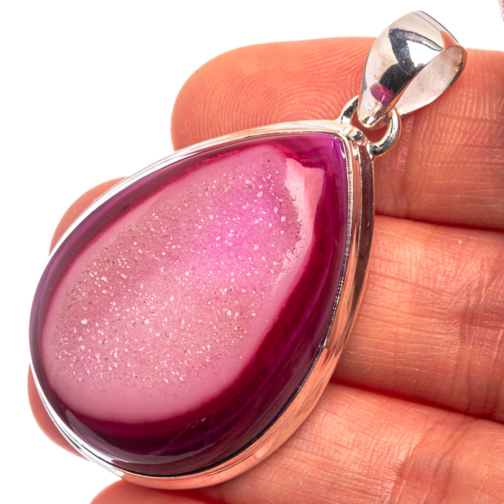 Pink Agate Druzy Pendant 2" (925 Sterling Silver) P38900