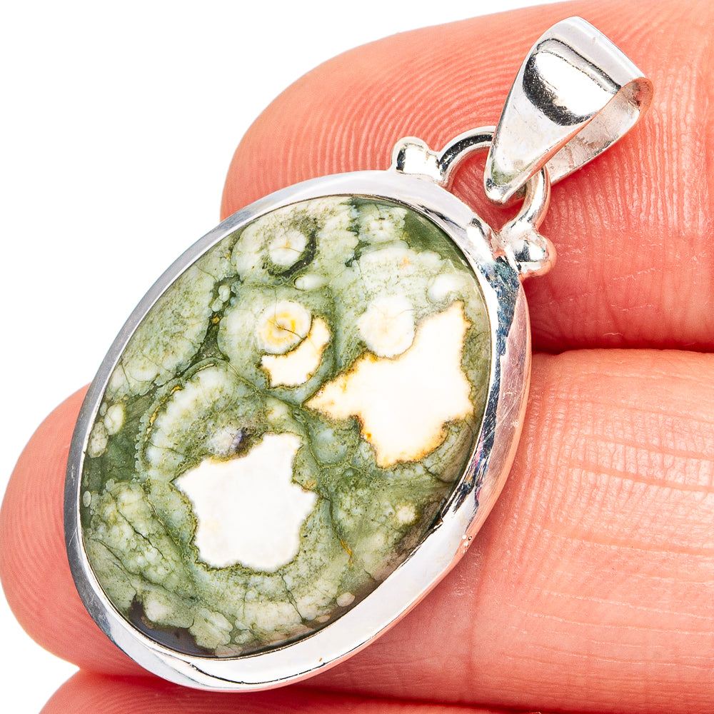 Rainforest Jasper Pendant 1 3/8" (.925 Sterling Silver)