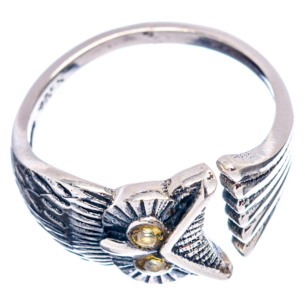 Citrine Owl Dainty Ring Size 7 Adjustable (.925 Sterling Silver)