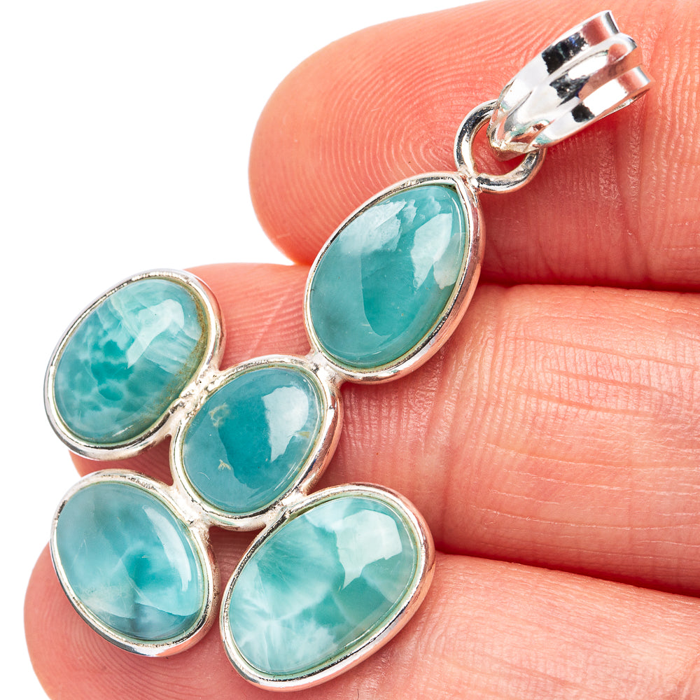 Rare Larimar Pendant 1 5/8" (.925 Sterling Silver)