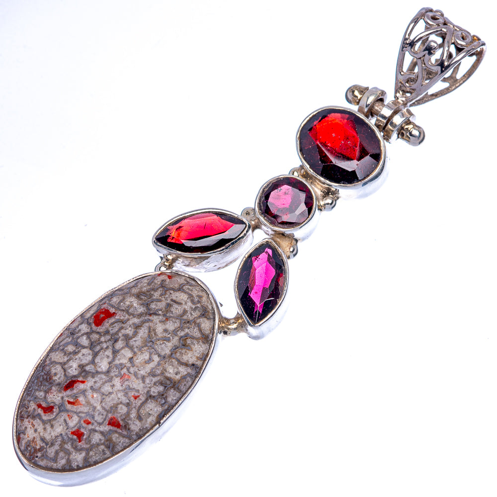 Dinosaur Bone, Garnet Pendant 2 3/4" (925 Sterling Silver) P40076