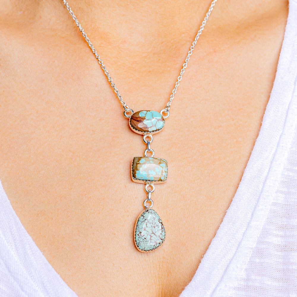 Number 8 Mine Turquoise Necklace 17 to 19" (.925 Sterling Silver)