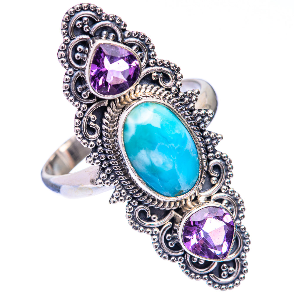 Large Larimar, Amethyst Ring Size 10.5 (925 Sterling Silver) R140874