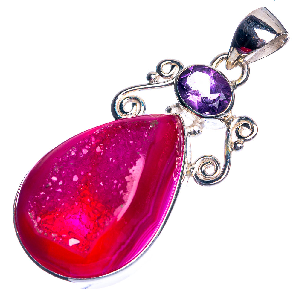 Pink Druzy, Amethyst 925 Sterling Silver Pendant 1 7/8"