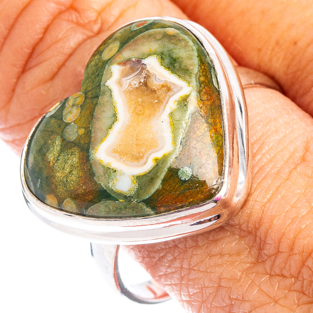 Rhyolite Japer Heart Ring Size 10.5 (.925 Sterling Silver)