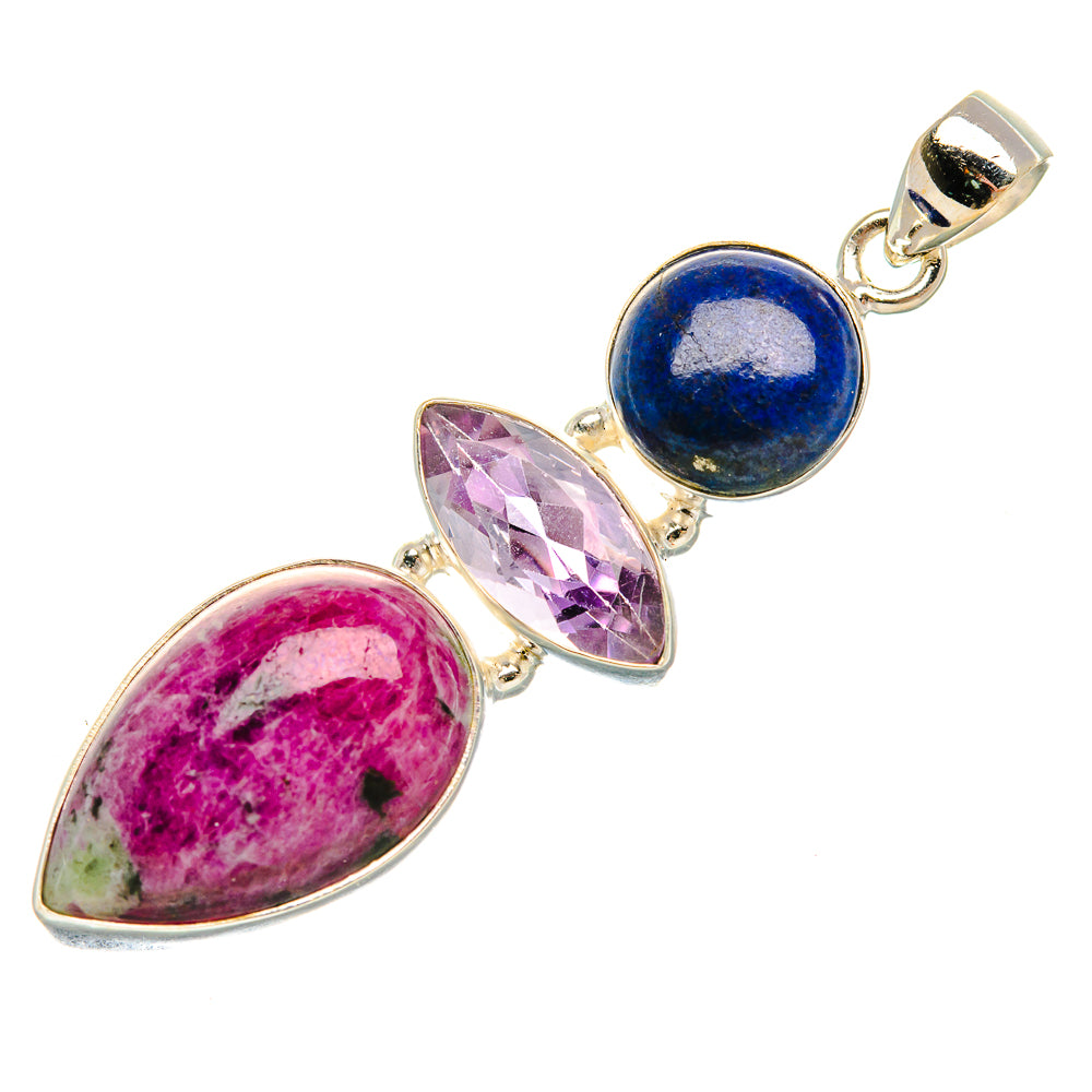 Ruby Zoisite, Amethyst, Lapis Lazuli Pendant 2 1/4" (925 Sterling Silver) PD37918