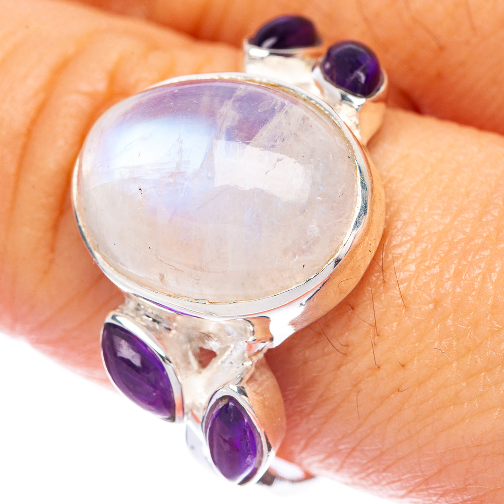 Rainbow Moonstone, Amethyst Ring Size 10 (925 Sterling Silver) R144780