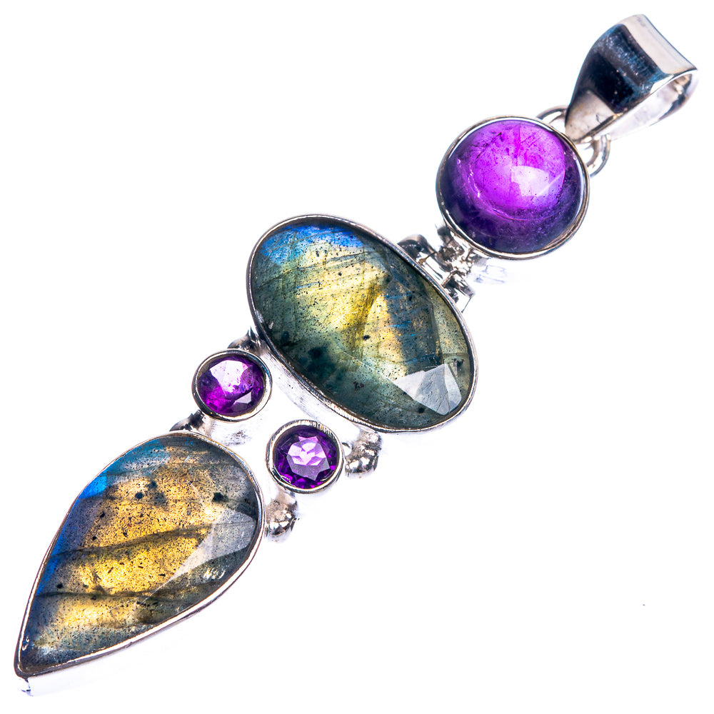 Labradorite, Amethyst 925 Sterling Silver Pendant 2 1/4"