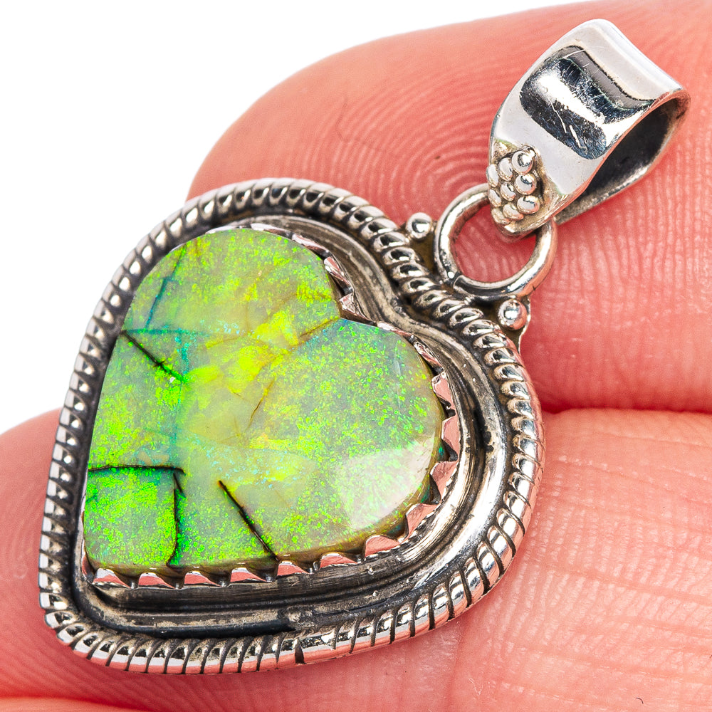 Rare Sterling Opal Heart Pendant 1 1/8" (925 Sterling Silver) P40683