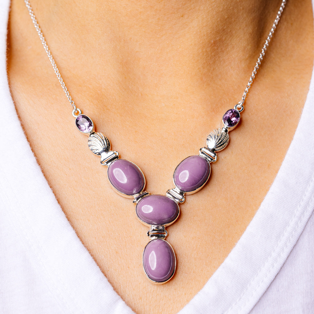 Phosphosiderite Seashell Necklace 16 7/8 To 19" (925 Sterling Silver) N90099