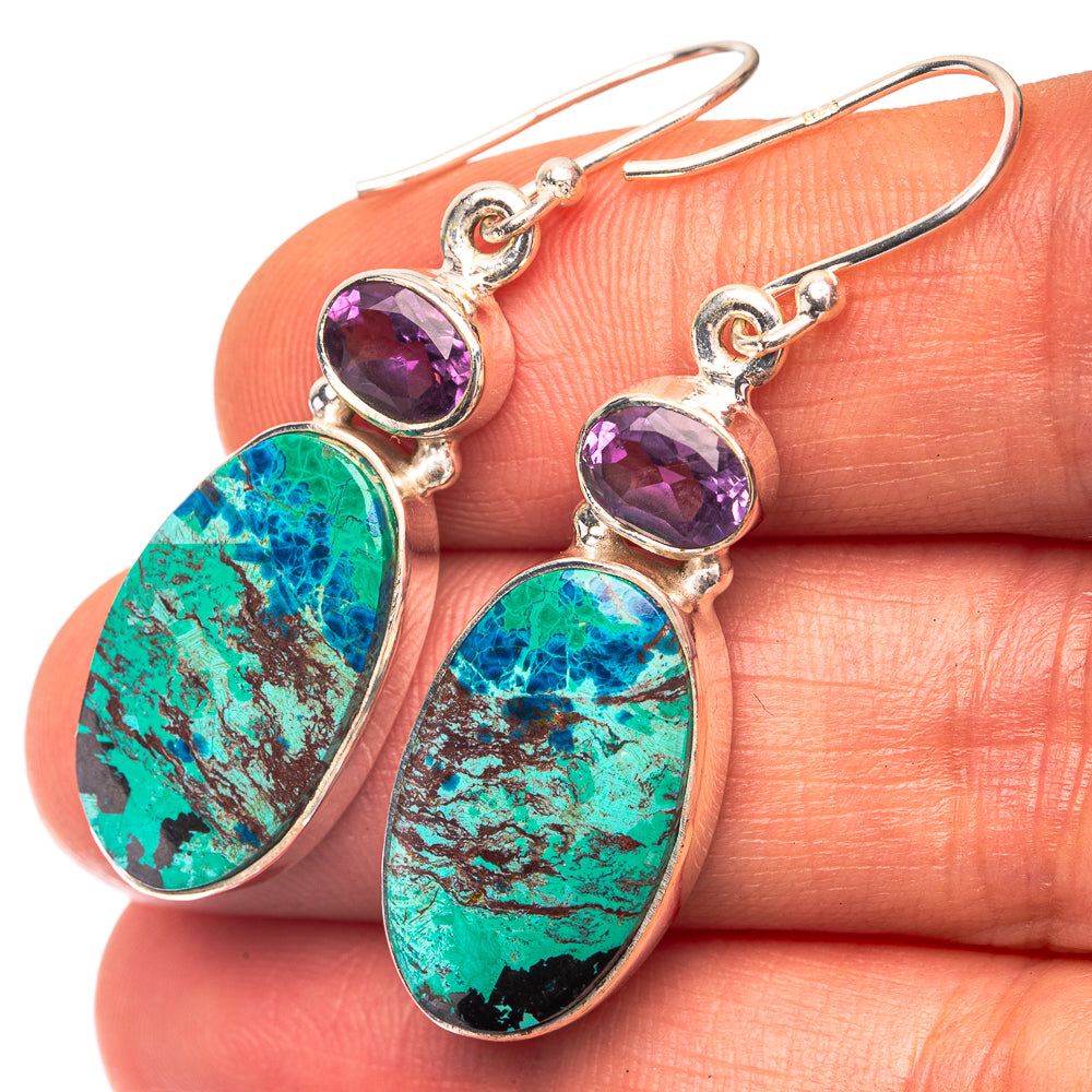Shattuckite, Amethyst Earrings 1 3/4" (925 Sterling Silver) E432263