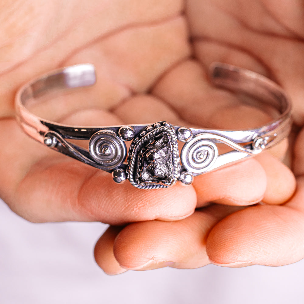 Campo Del Cielo Meteorite Cuff Bracelet Adjustable (.925 Sterling Silver)