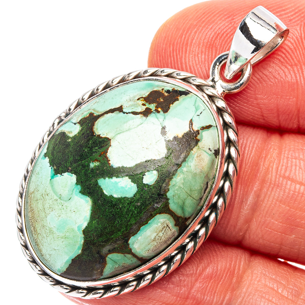 Premium Tibetan Turquoise Pendant 1 5/8" (.925 Sterling Silver)