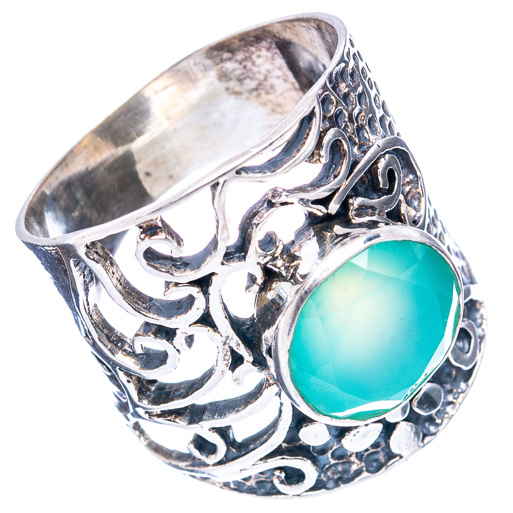 (Classic Series) Aqua Chalcedony Ring Size 7.5 (.925 Sterling Silver)