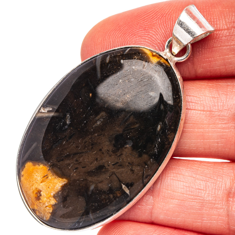 Black Banded Agate Pendant 2 1/8" (Silver Plated)