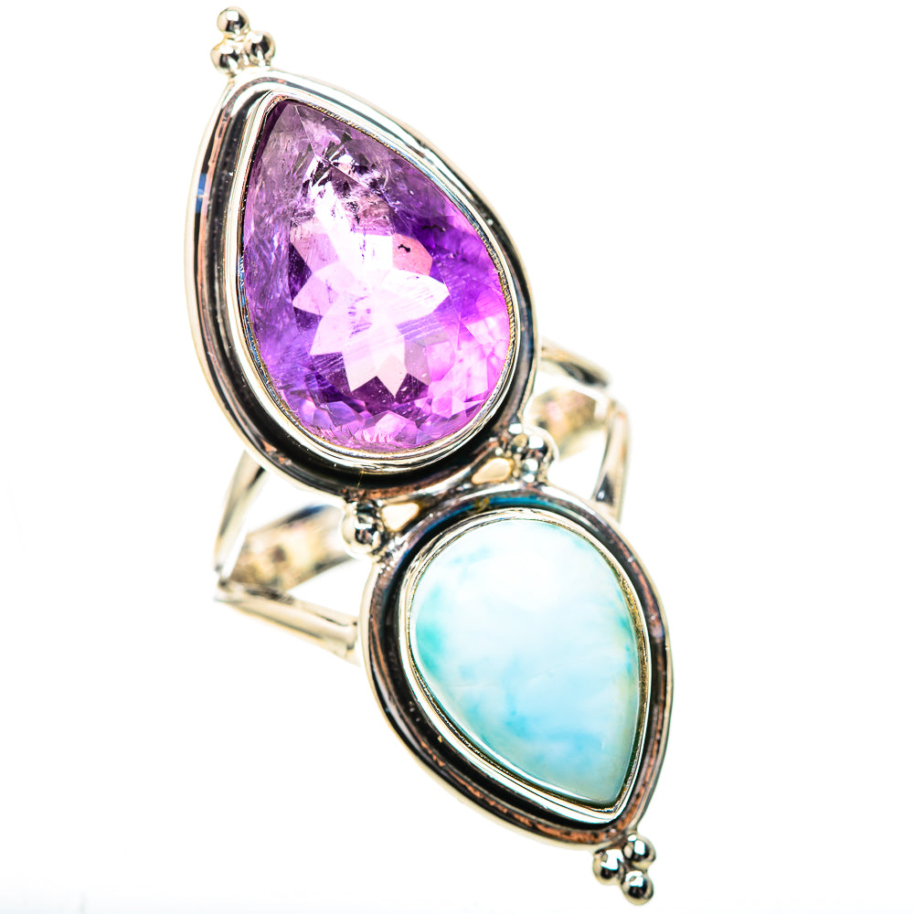 Large Faceted Amethyst, Larimar Ring Size 8.5 (925 Sterling Silver) RING139304