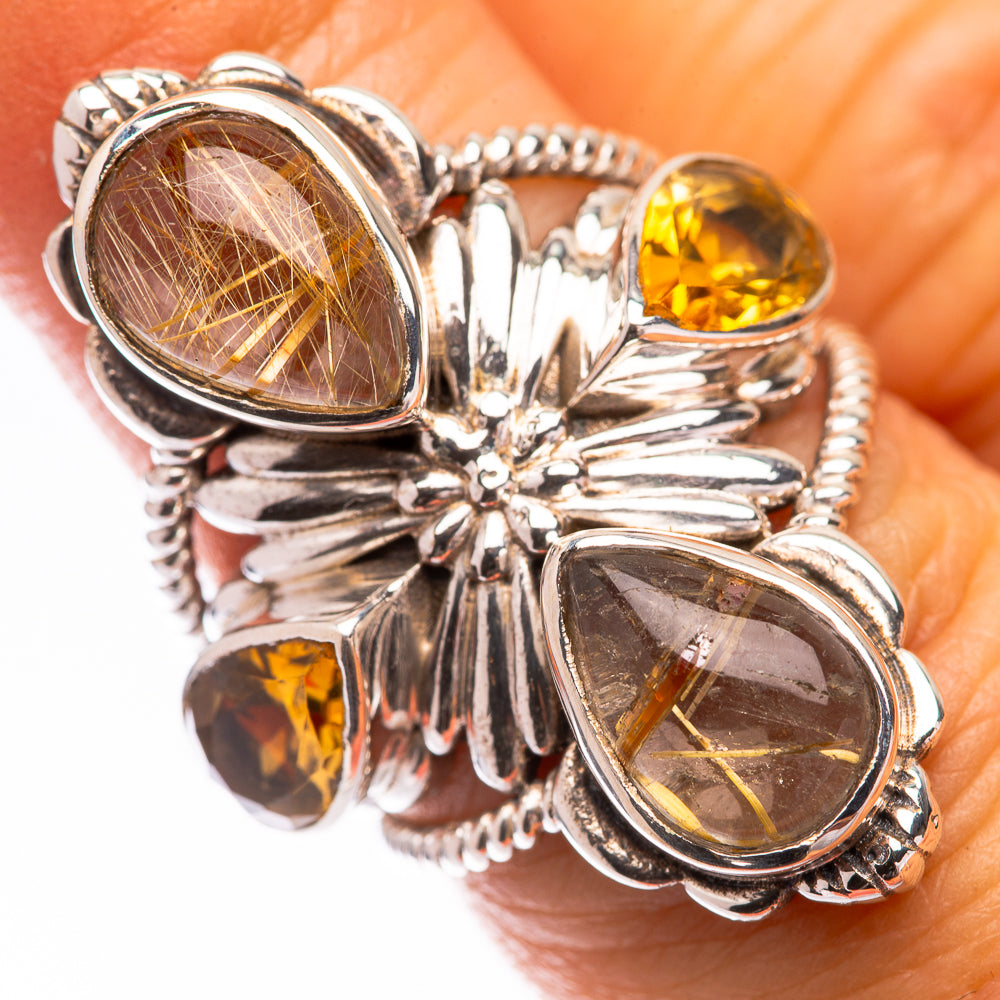 Large Rutilated Quartz, Citrine Ring Size 6 (925 Sterling Silver) R140798