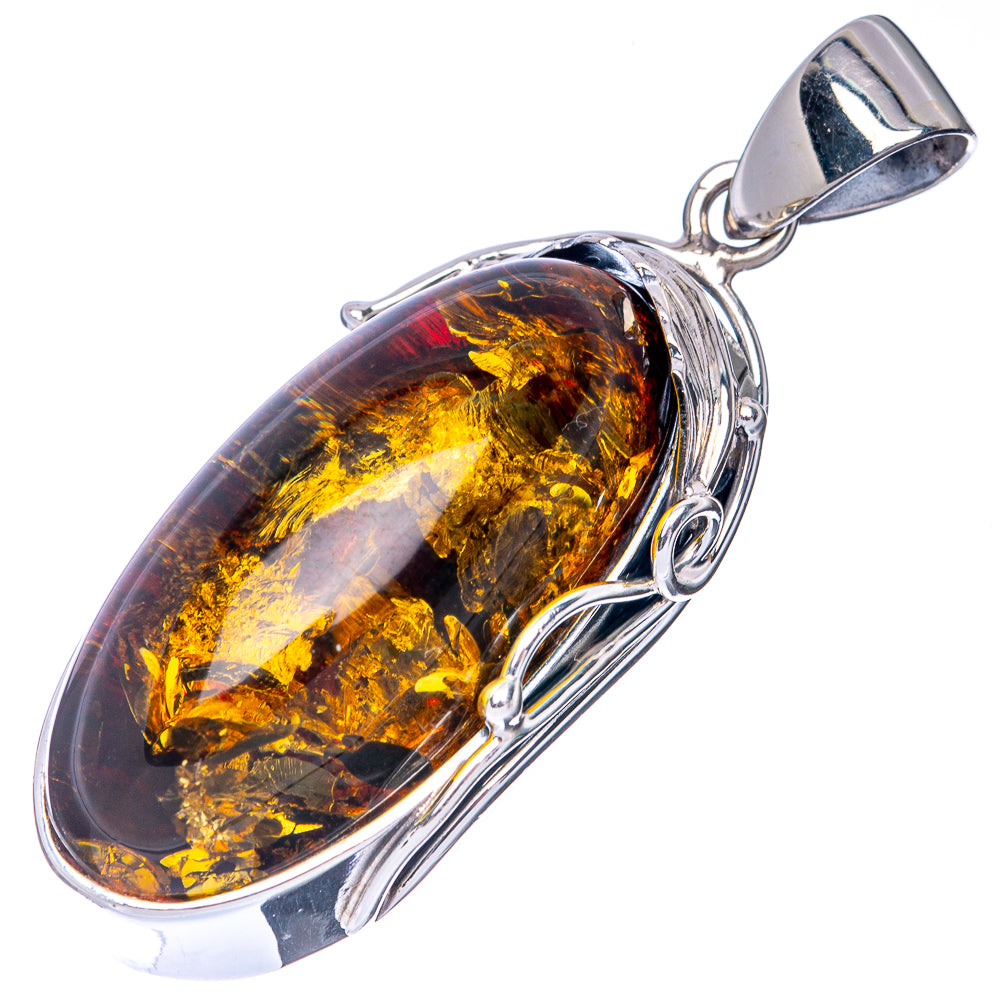 Anasilvercos Baltic Amber Pendant 2" (925 Sterlnig Silver)