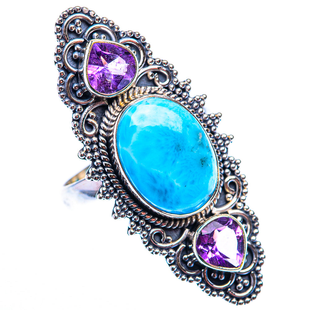 Large Larimar, Amethyst Ring Size 8 (925 Sterling Silver) RING140200