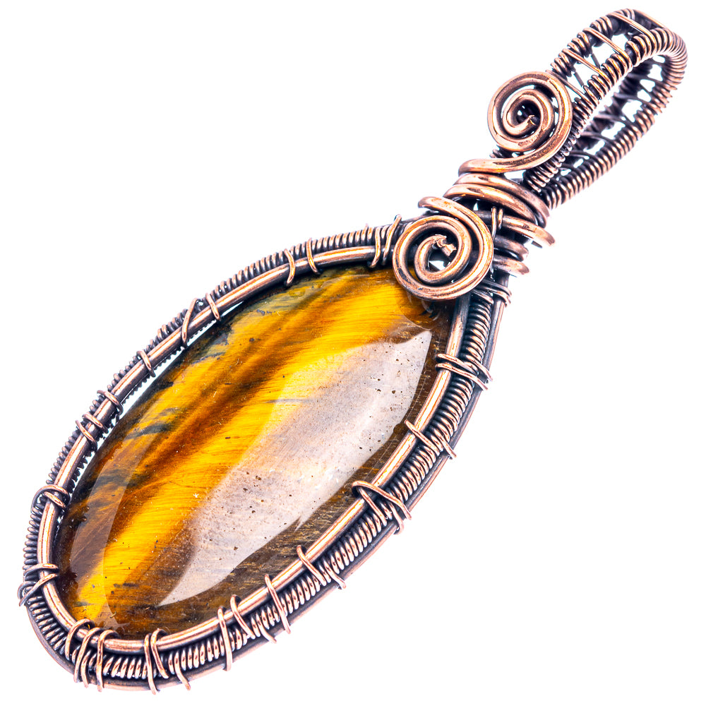 Tiger's Eye Wire Wrap Pendant 2 3/4" (Oxidized Copper)
