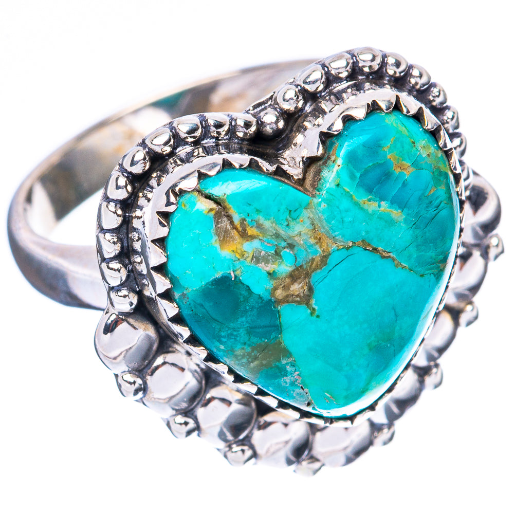 Kingman Turquoise Heart Ring Size 7.5 (925 Sterling Silver) R4035