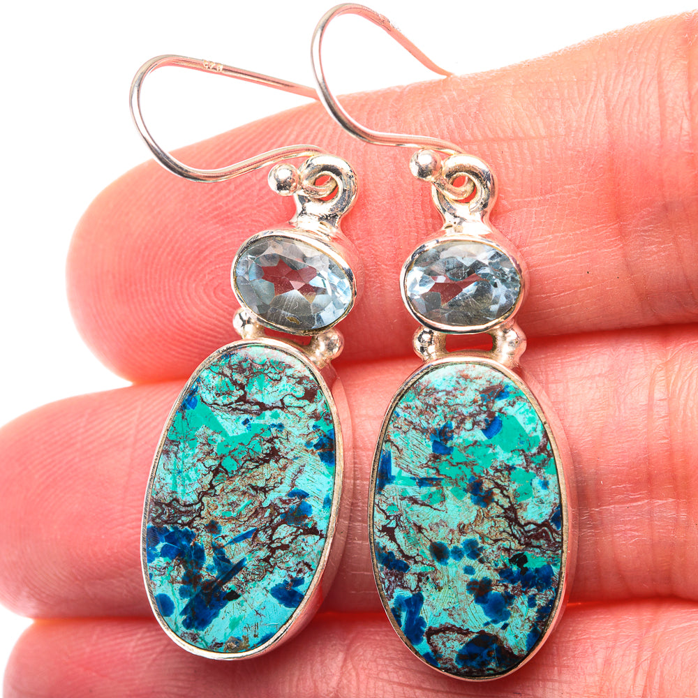 Shattuckite, Blue Topaz Earrings 1 5/8" (925 Sterling Silver) EARR432152