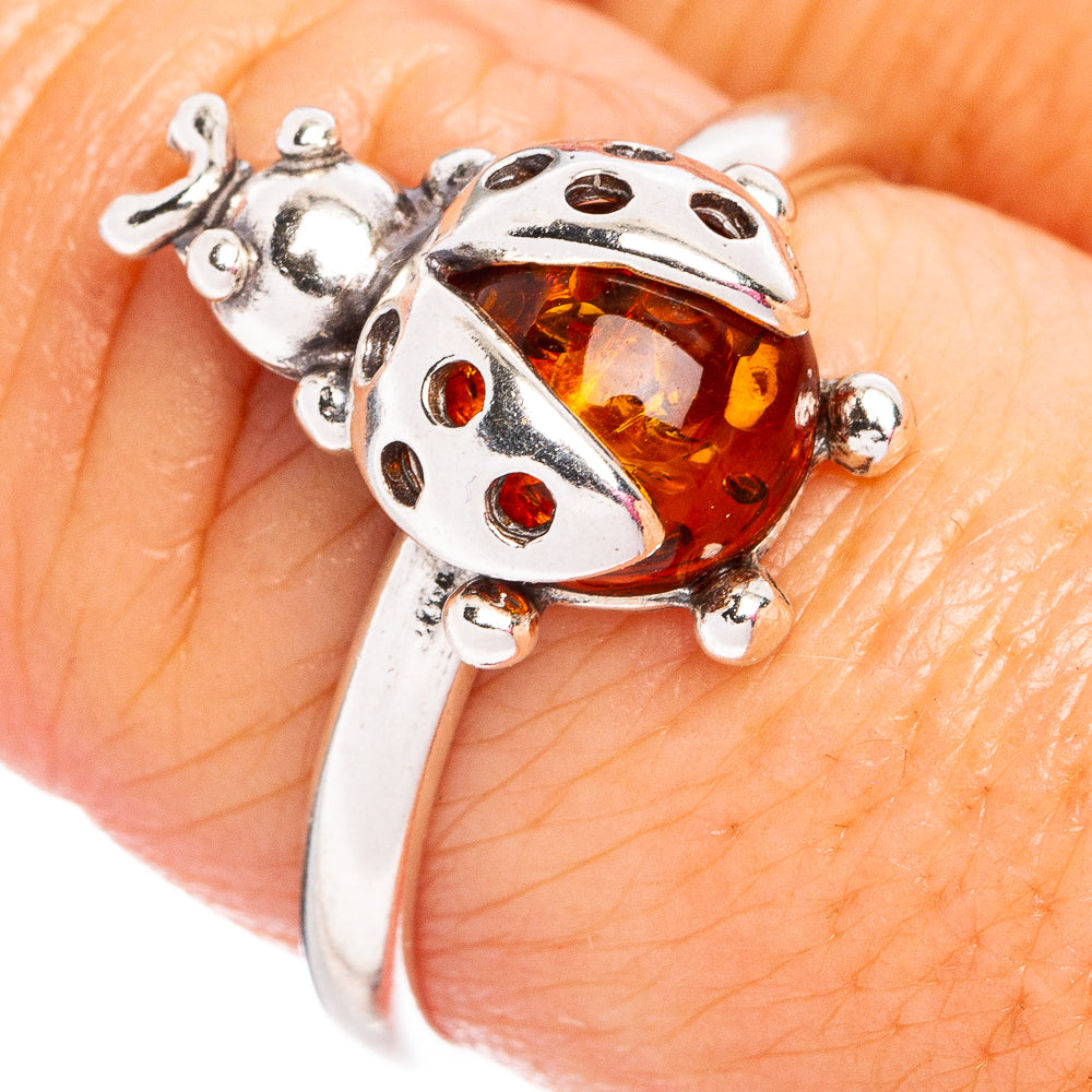 Baltic Amber Ladybug Ring Size 8.25 (.925 Sterling Silver)