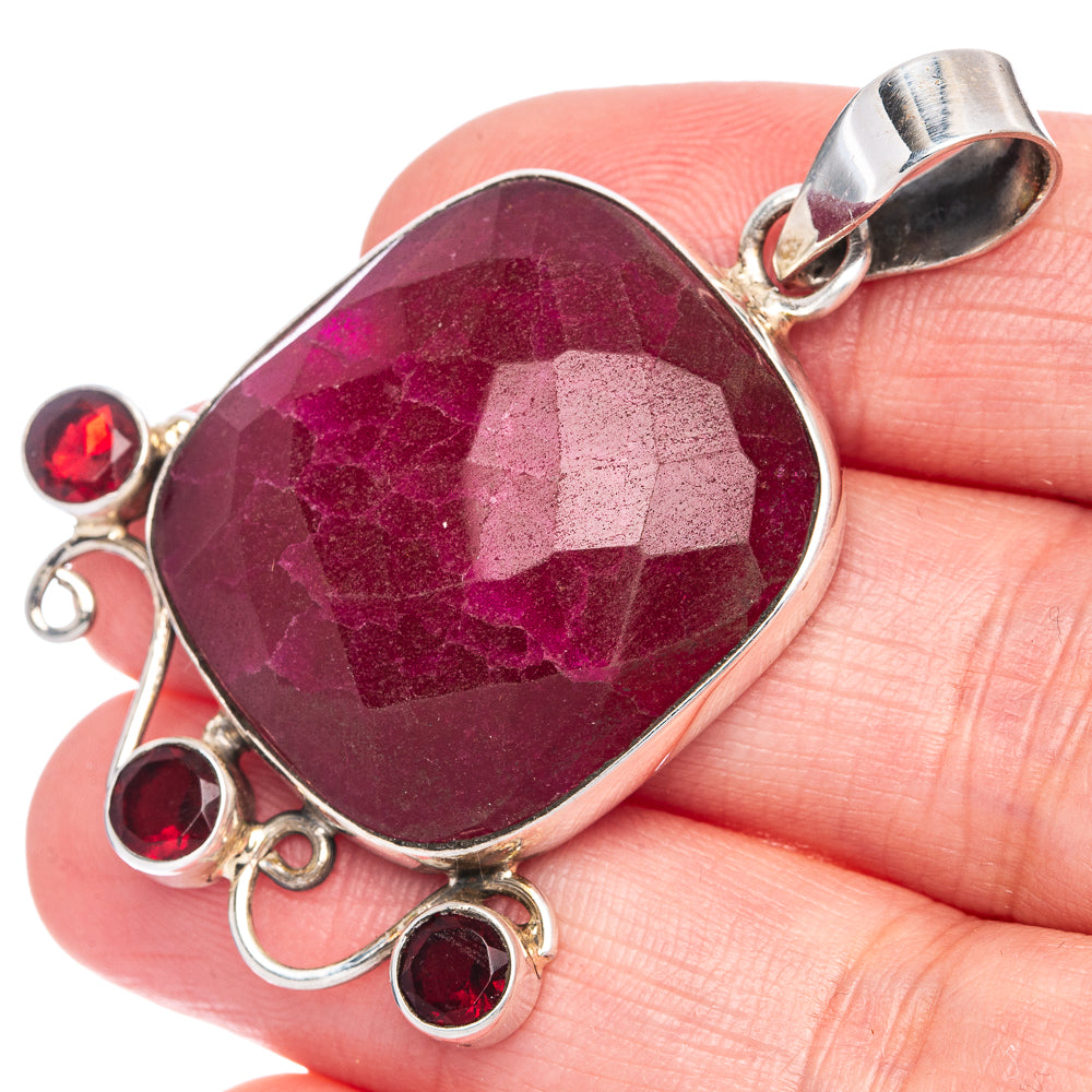 Pink Agate, Garnet Pendant 2" (925 Sterling Silver) P40035