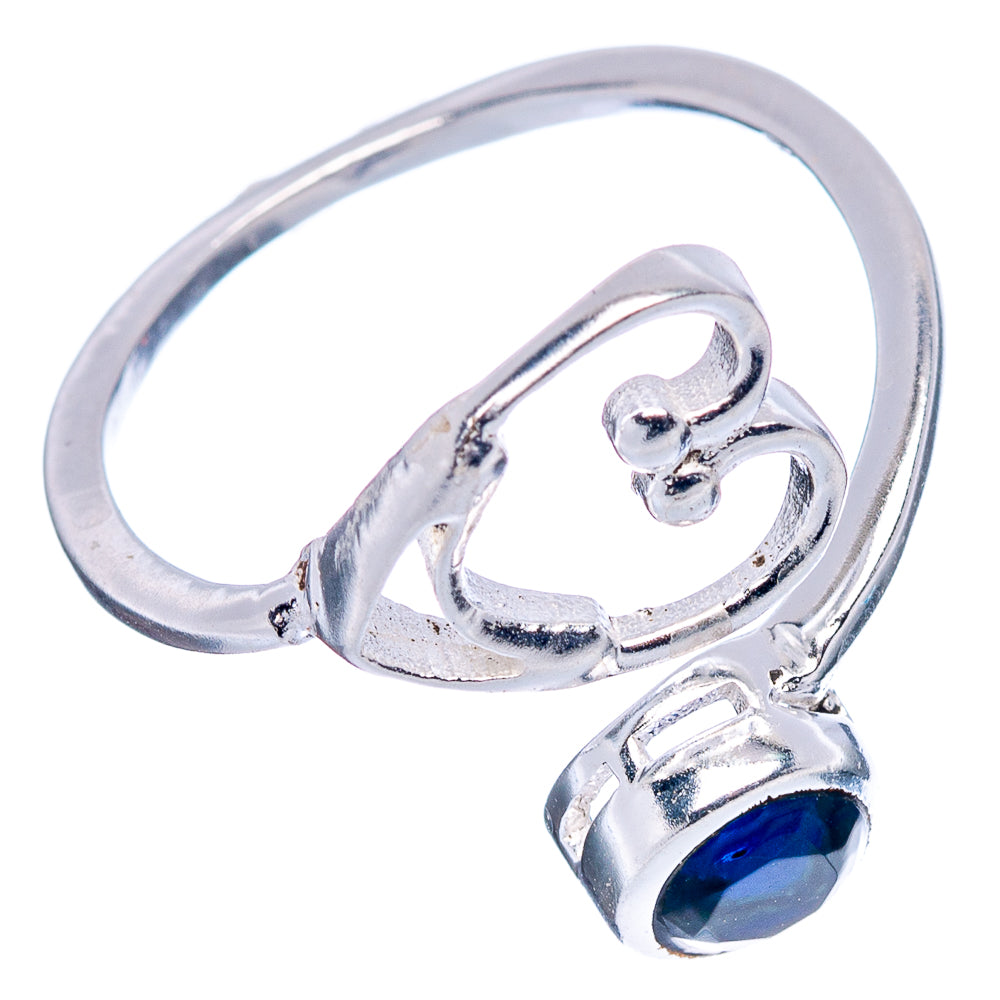 Blue Quartz Heart Dainty Ring Size 5 Adjustable (.925 Sterling Silver)