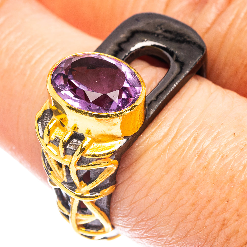 Amethyst Black Rhodium Plated Ring Size 7 (.925 Sterling Silver)