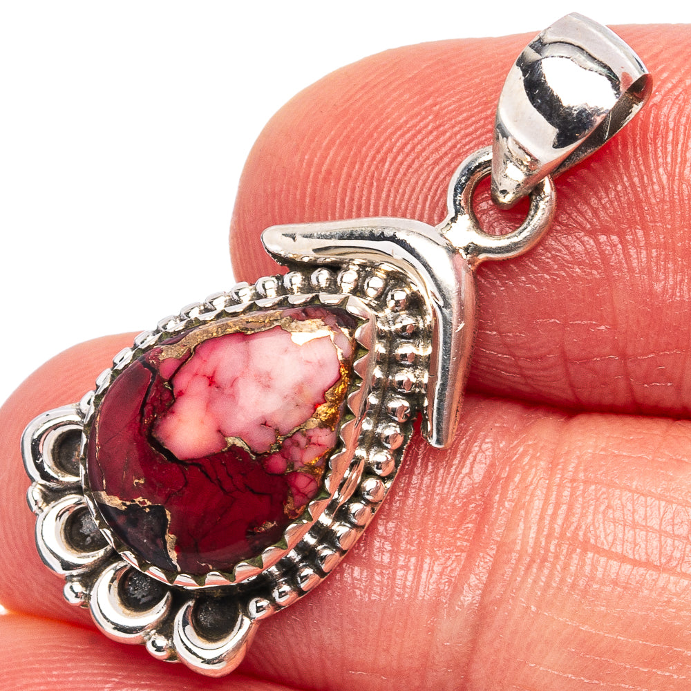 Red Dahlia Mohave Turquoise Pendant 1 1/4" (.925 Sterling Silver)