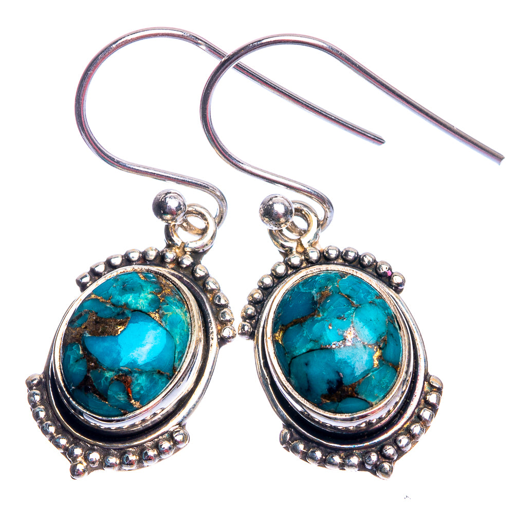 Blue Copper Turquoise Dainty Earrings 1 3/8" (925 Sterling Silver) E432494