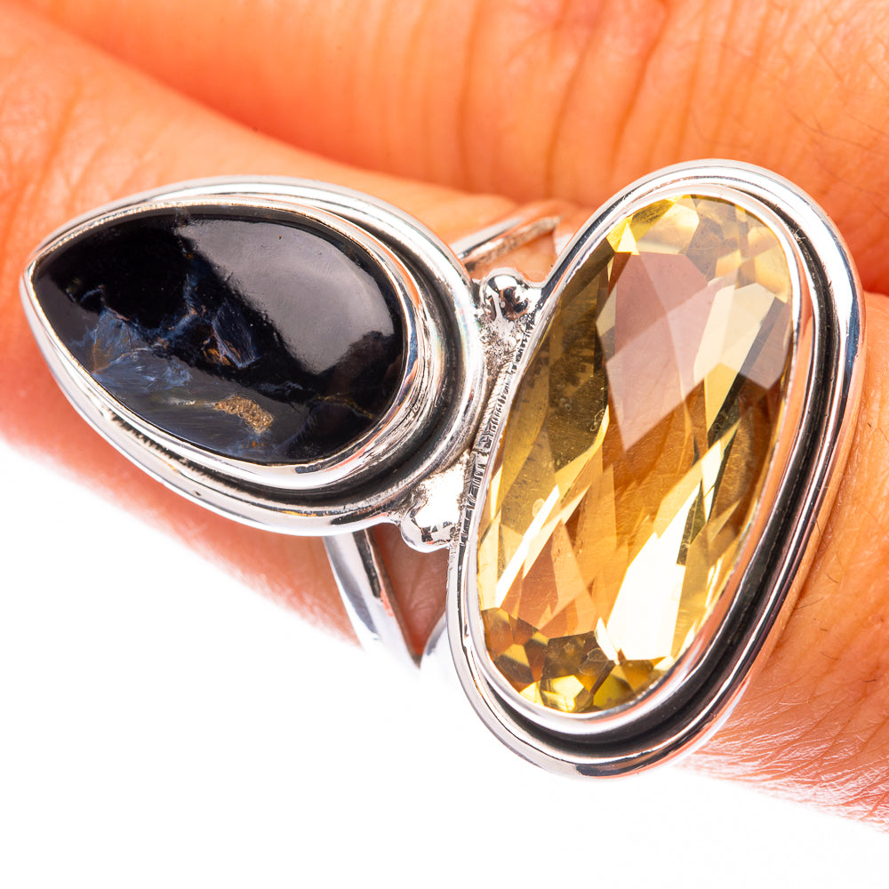 Large Faceted Citrine, Pietersite 925 Sterling Silver Ring Size 7.25 (925 Sterling Silver) RING140422