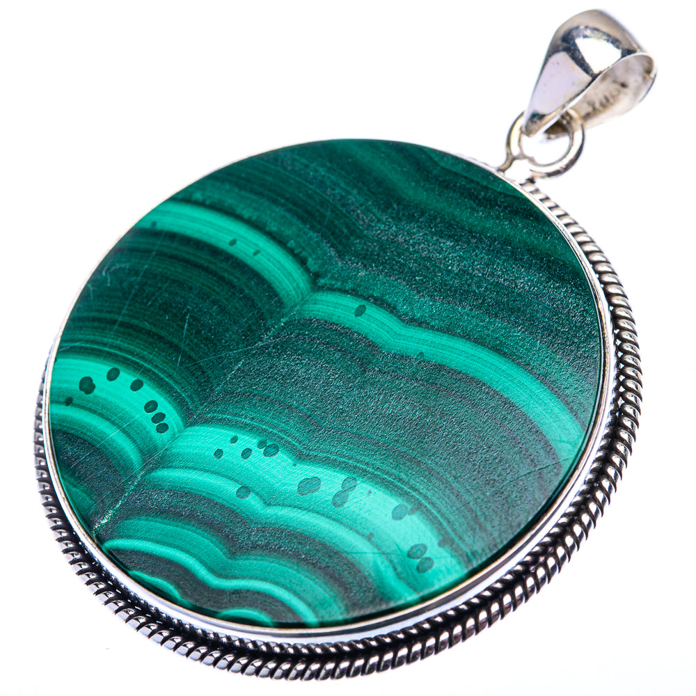 Malachite Coin Pendant 2" (925 Sterling Silver) PD38528