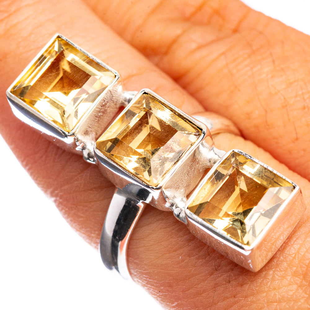 Large Faceted Citrine 925 Sterling Silver Ring Size 8