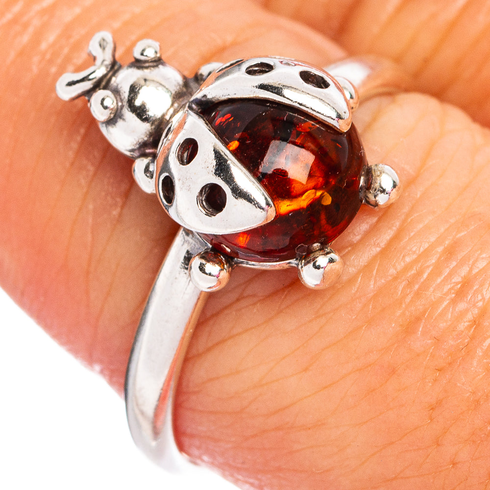 Baltic Amber Ladybug Ring Size 8.5 (.925 Sterling Silver)