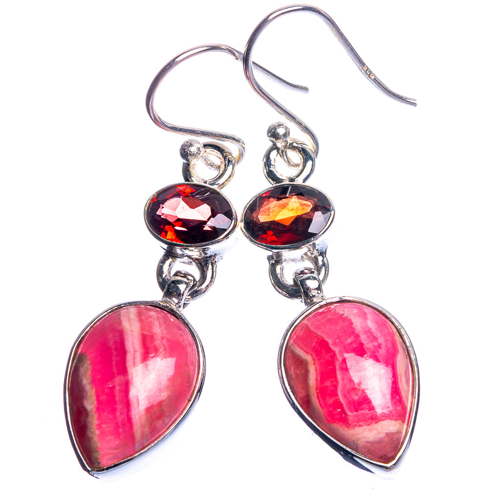 Rhodochrosite, Garnet 925 Sterling Silver Earrings 1 5/8"