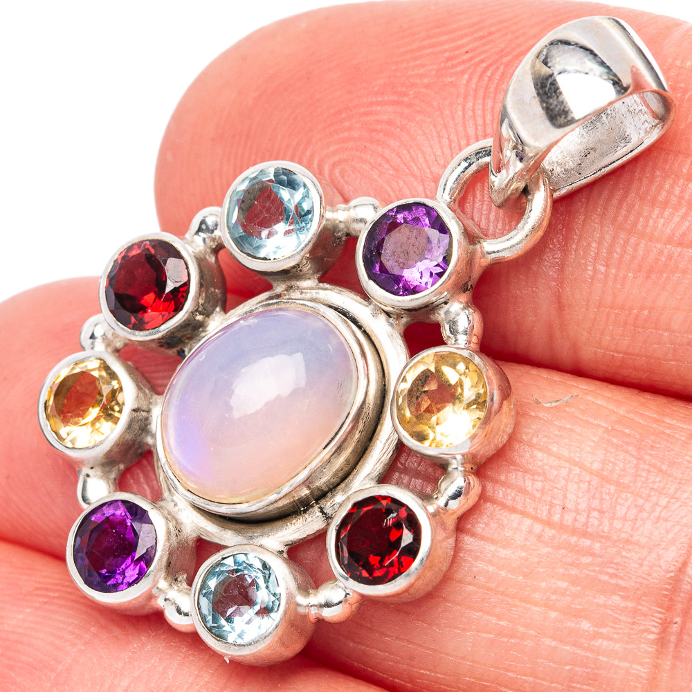 Rare Ethiopian Opal, Garnet, Amethyst, Citrine, Blue Topaz Pendant 1 3/8" (925 Sterling Silver) P42738