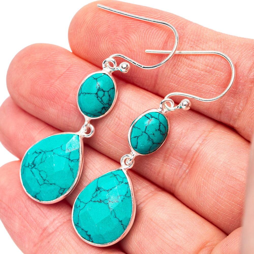 Turquoise Howlite Earrings 1 3/4" (925 Sterling Silver) E3105