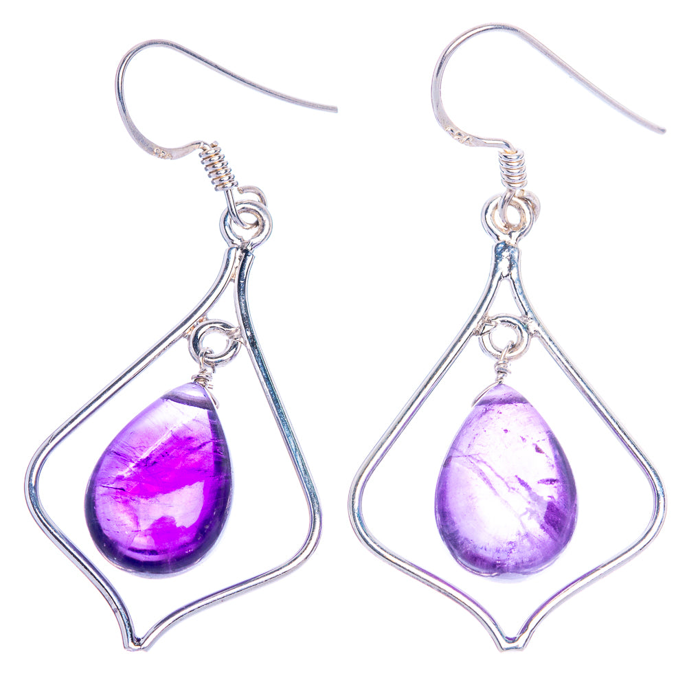 Amethyst Earrings 1 7/8" (925 Sterling Silver) E1011