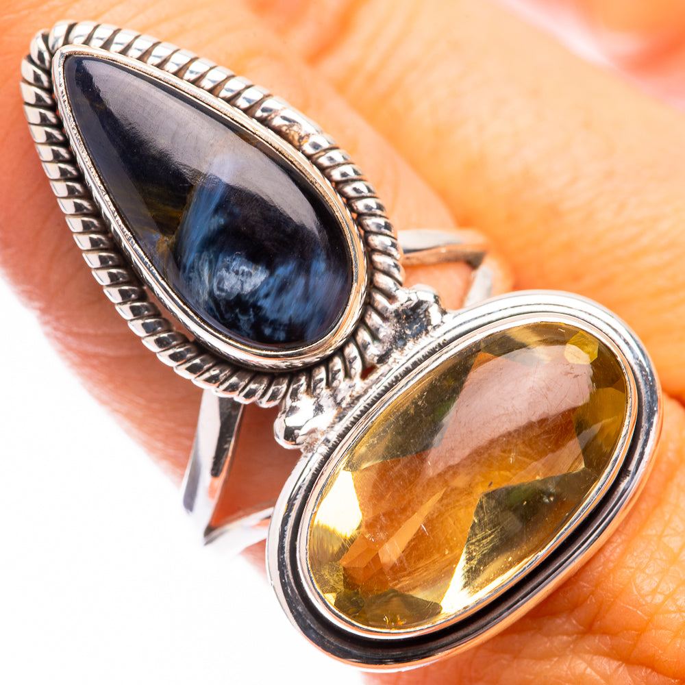 Large Lemon Quartz, Pietersite Ring Size 8.75 (925 Sterling Silver) R141468