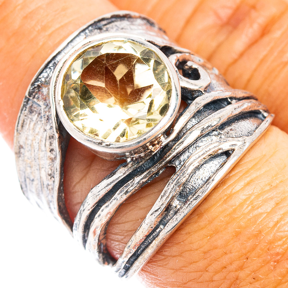(Classic Series) Lemon Quartz Ring Size 7.5 (.925 Sterling Silver)