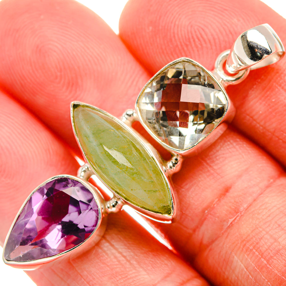 Prehnite, Amethyst, Green Amethyst Pendant 2" (925 Sterling Silver) PD38085