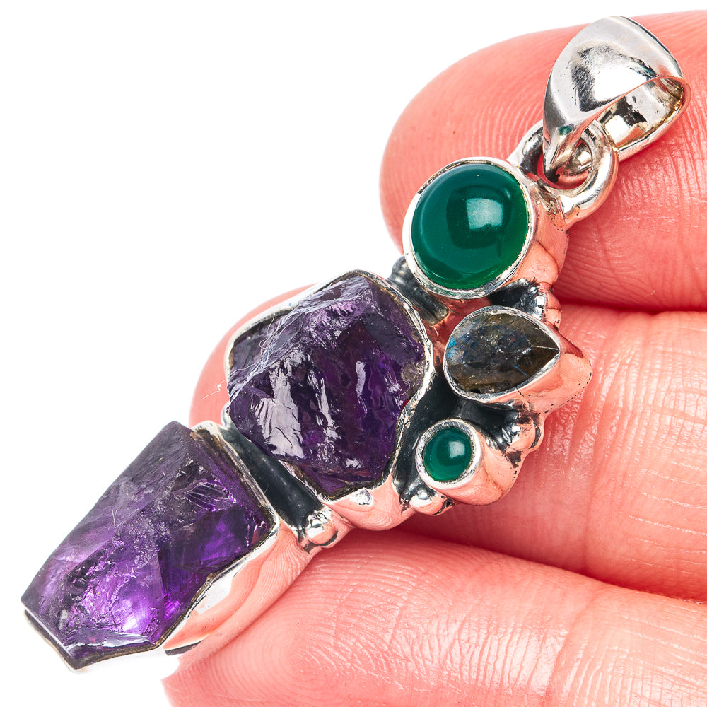 Amethyst, Green Onyx Pendant 1 3/4" (925 Sterling Silver) P44369