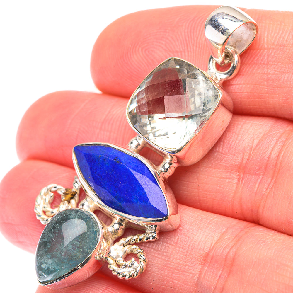 Lapis Lazuli, White Quartz, Blue Fluorite Pendant 1 7/8" (925 Sterling Silver) PD38505